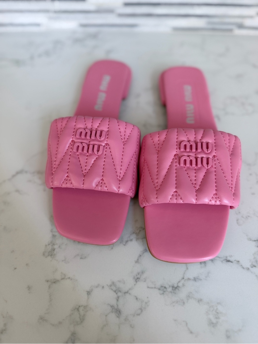 Miu Miu Quilted Logo Slide Sandals in Pink size 7 - Picture 7 of 8